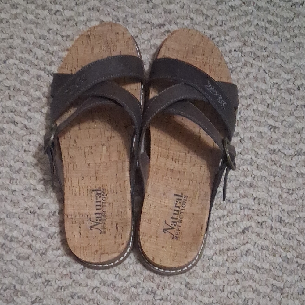Natural Reflections Brown Cork Footbed Slide Sandals